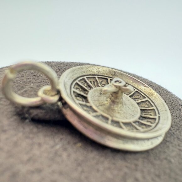 VTG Solid Sterling Silver 925 Roulette Wheel Circle Charm Size 1" Length - Picture 4 of 13